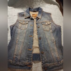 Hollister Blue Denim Vest with Tan Stitching